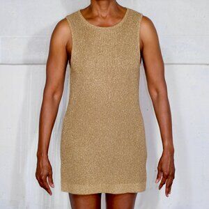Lauren Linen/Cotton Blend Metallic Gold Knit Mini Tank Dress - Size Large